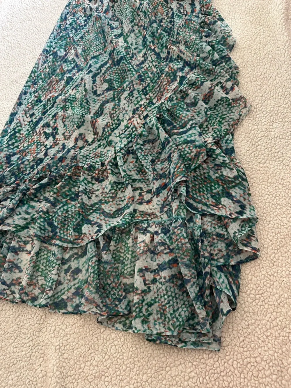 Ramy Brook Snakeskin Smocked Ruffle Maxi Skirt Swim Cover Up Sz L Resort Beach